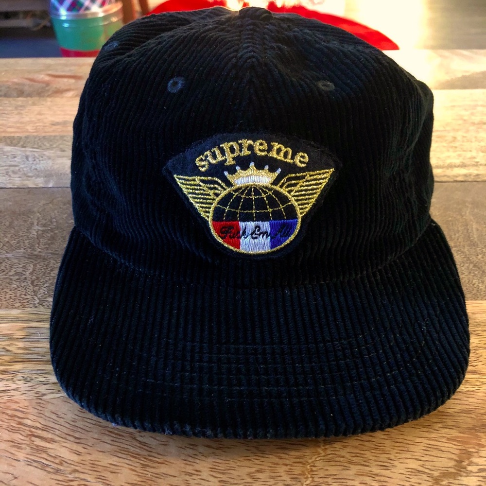 Supreme Fuck Em All black corduroy hat
